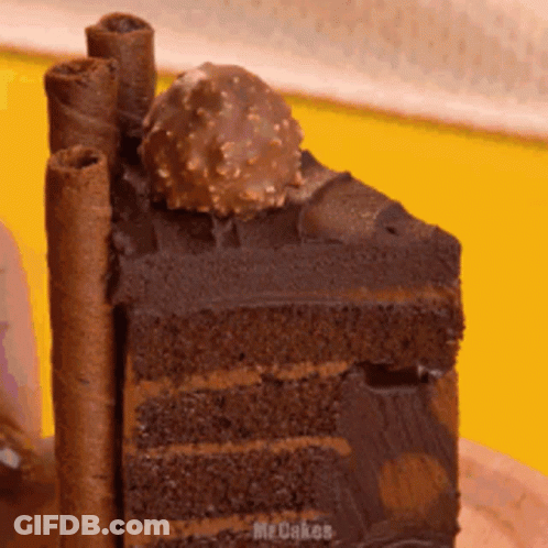 Chocolate Cake Slice On Yellow Background GIF