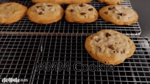 Chocolate Chip Cookies On Cooling Rack Saying Mmmm Cookie GIF