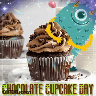 Chocolate Cupcake Day Advertisement With Monster GIF