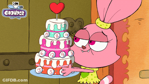 Chowder Holding Cake With Heart GIF