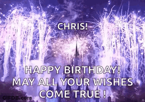 Chris Birthday Greeting With Fireworks GIF