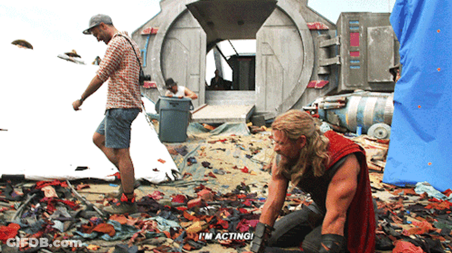Chris Hemsworth Kneel Down Laughing GIF