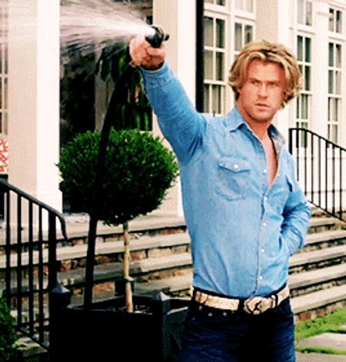 Chris Hemsworth Use Hose Water GIF