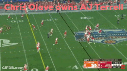 Chris Olave Owns Aj Terrell Is Written On The Top Of A Football Field GIF