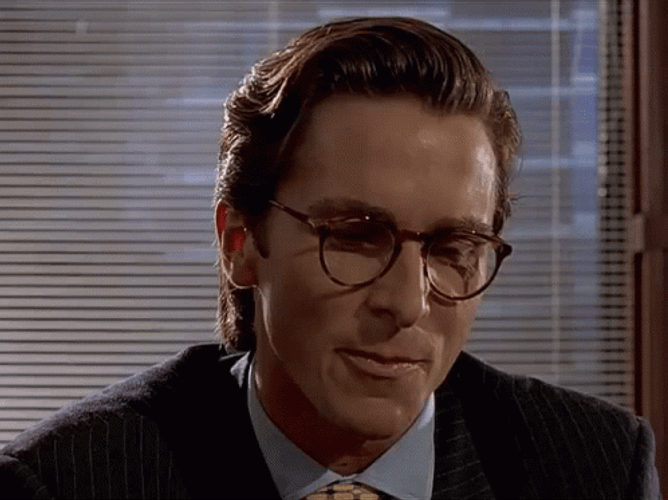 Christian Bale Patrick Bateman Head Shake GIF