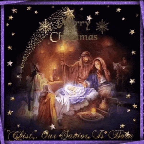 Christian Merry Christmas Jesus Nativity Shining Stars GIF