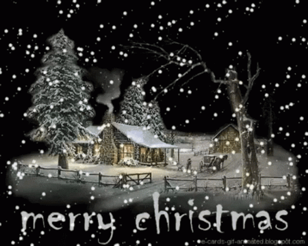 Christian Merry Christmas Snowy Dark Night GIF