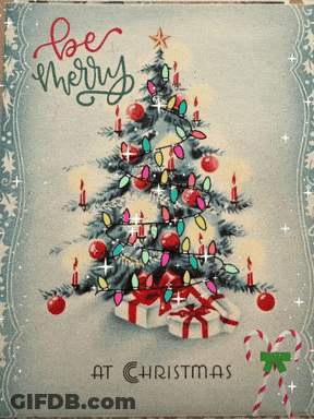 Christmas Card Saying Be Merry At Christmas With Tree GIF