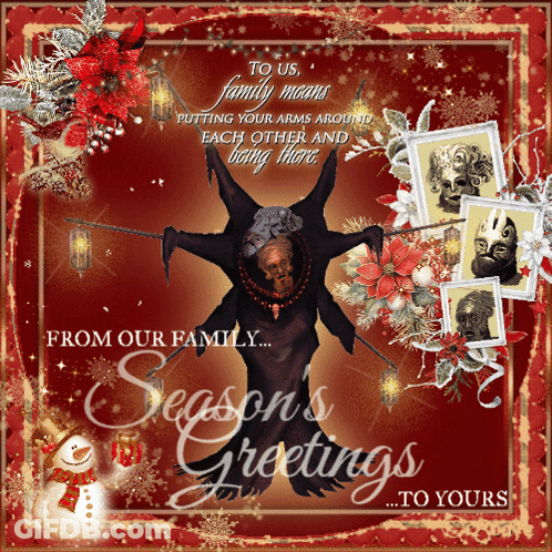 Christmas Card Scarecrow Saying To Us Family Means GIF