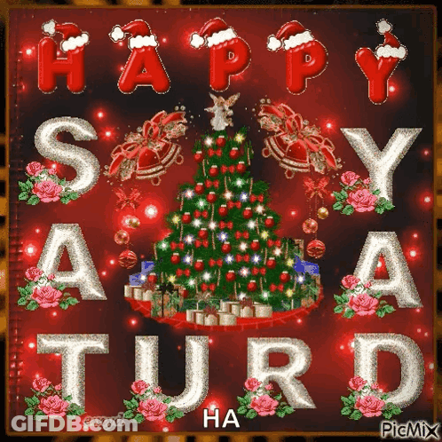 Christmas Card With Christmas Tree Happy Saturd GIF
