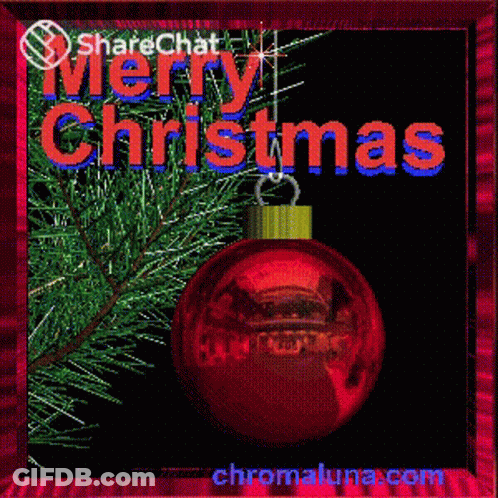 Christmas Card With Red Ornament And Pine GIF