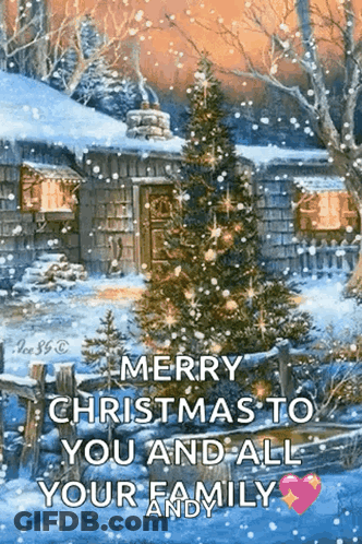 Christmas Card With Tree And House GIF