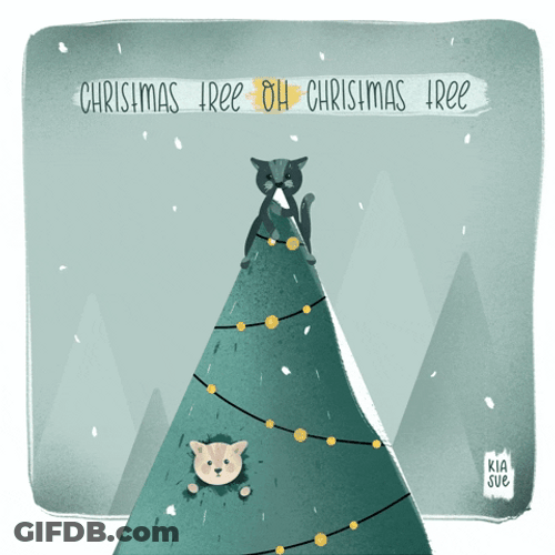 Christmas Cat On The Tree Top GIF