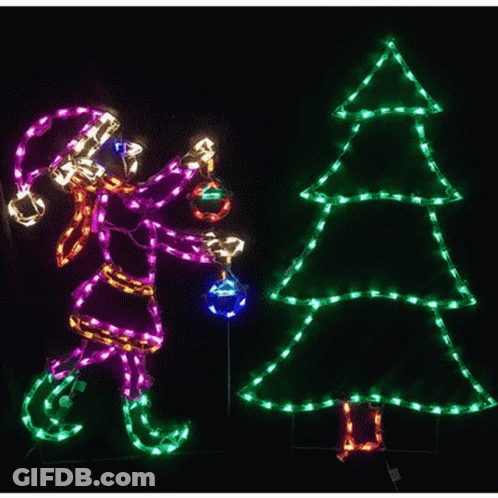 Christmas Display With Animals Holding Presents GIF