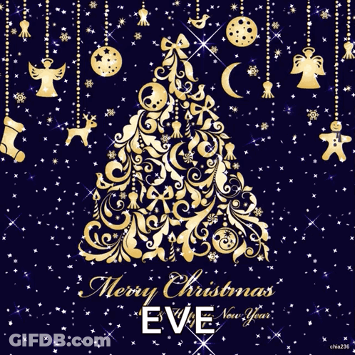 Christmas Eve Card With Gold Tree GIF