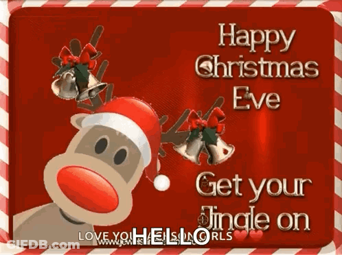Christmas Reindeer In Santa Hat And Bells GIF
