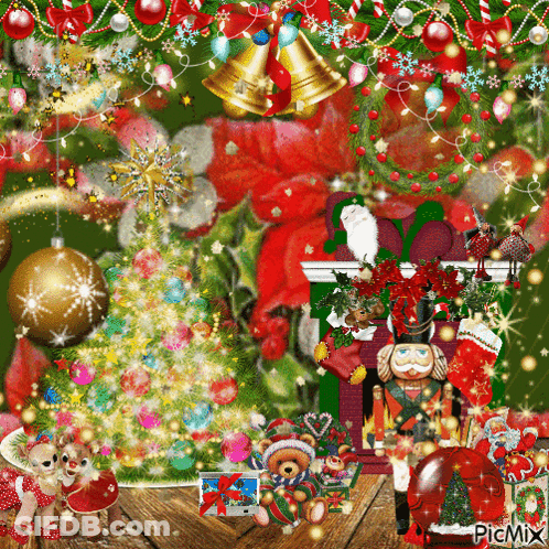 Christmas Scene With Tree And Nutcracker GIF