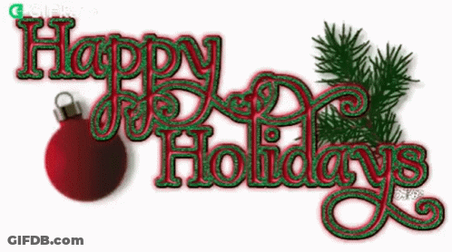 Christmas Sign Saying Happy Holidays With Red Christmas Ball GIF