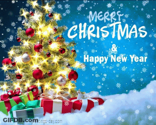 Christmas Tree And Presents Greeting Card GIF
