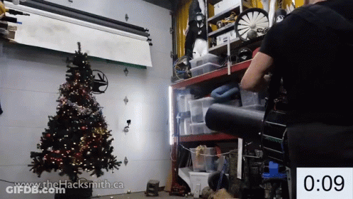 Christmas Tree In Garage With Thehacksmith.ca GIF