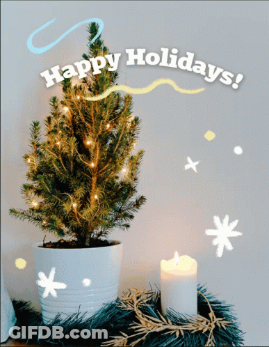 Christmas Tree In White Pot Saying Happy Holidays GIF
