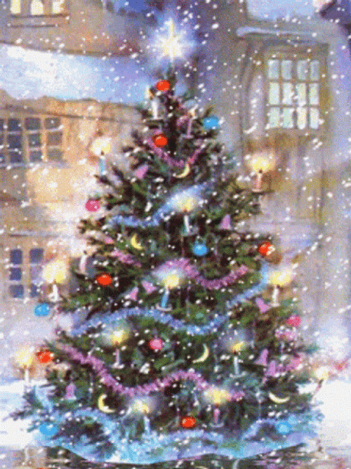 Christmas Tree Lights Sparkling Snow GIF