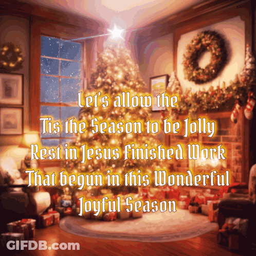 Christmas Tree Saying Tis The Season To Be Jolly GIF