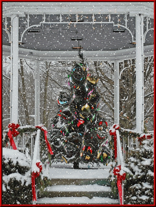 Christmas Tree Twirling Gazebo Snow GIF