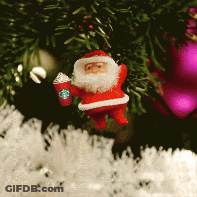Christmas Tree With Santa Holding Starbucks Cup GIF
