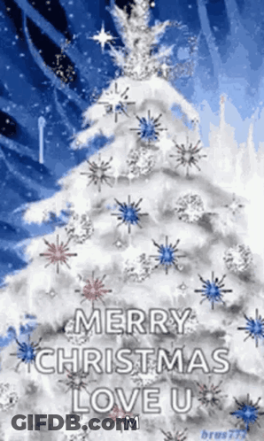 Christmas Tree With Snowflakes Merry Christmas Love You GIF