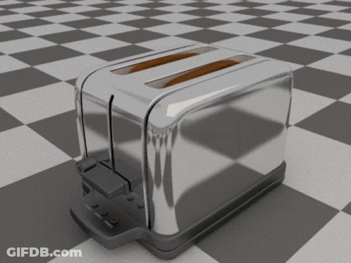 Chrome Toaster On Checkered Floor GIF
