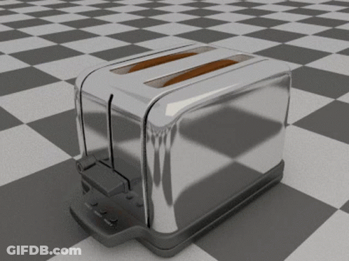 Chrome Toaster On Checkered Floor GIF
