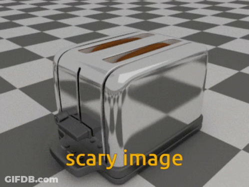 Chrome Toaster On Checkered Floor GIF