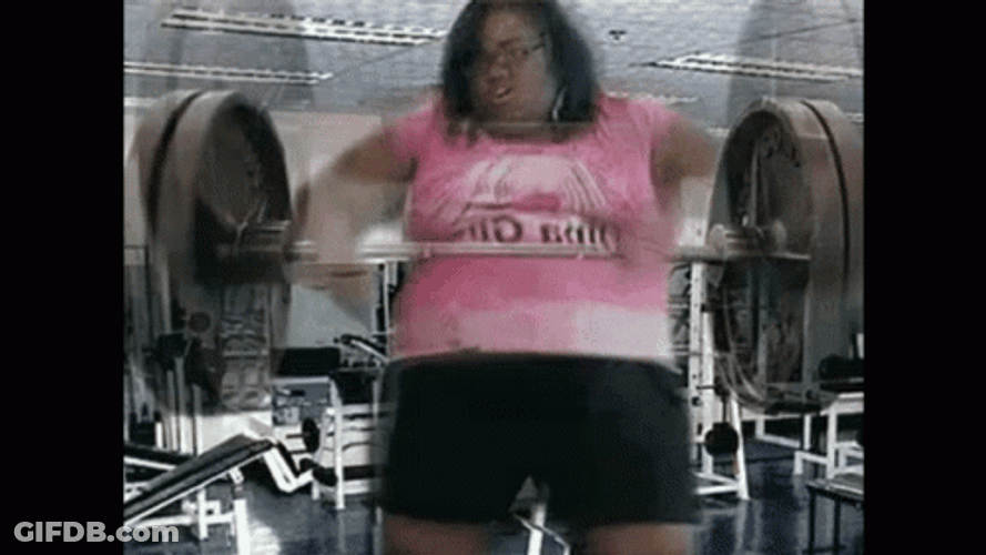 Chubby Gym Goer Frantic Weight Lifting GIF