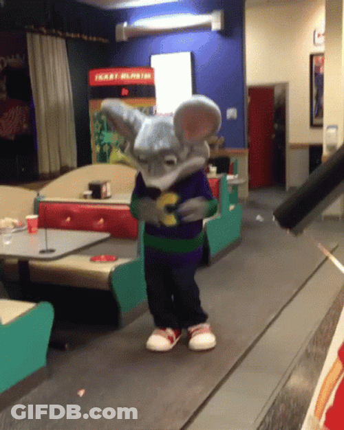 Chuck E Cheese Mascot Orange Justice Fortnite Dance GIF