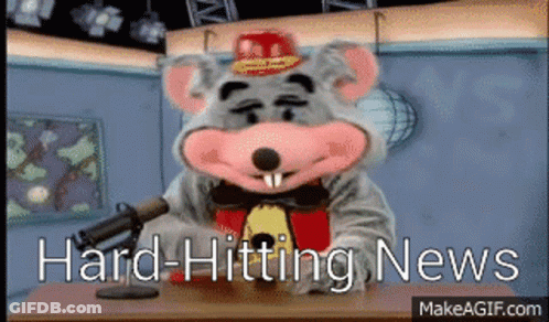 Chuck E Cheese Mascot With Hard Hitting News GIF