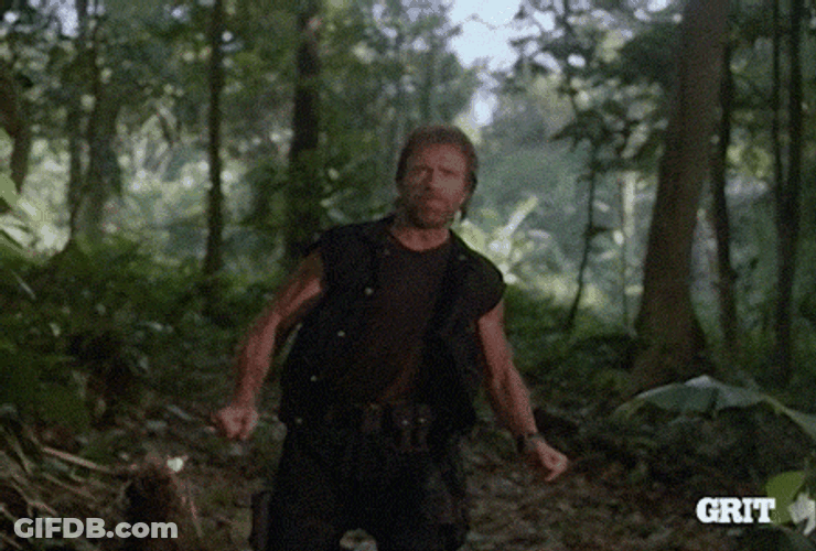 Chuck Norris Hitting Enemy With Flying Kick GIF