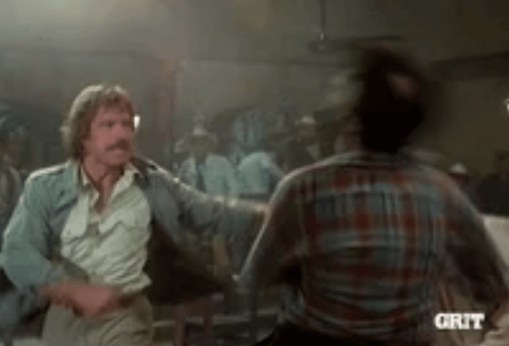 Chuck Norris Thumbs Up Fight Forceful Spin Kick GIF