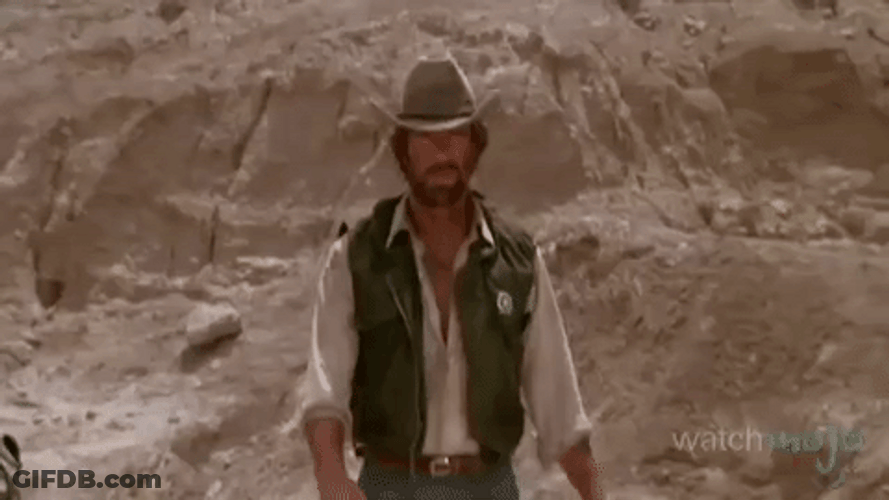 Chuck Norris Wearing Cowboy Hat In Dessert GIF
