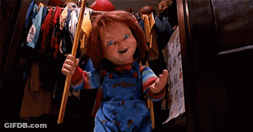 Chucky Doll Holding Bat GIF