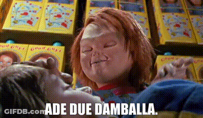 Chucky Doll Holding Child Saying Ade Due Damballa GIF