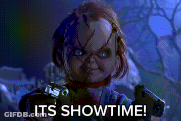 Chucky Doll Holding Gun It's Showtime GIF