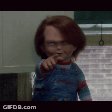 Chucky Doll Pointing At Camera GIF