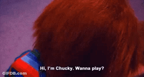Chucky Doll With Blue Eyes Smiling And Talking GIF