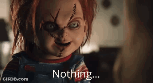 Chucky Doll With Stitches Smiling Nothing GIF
