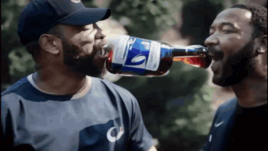 Chugging Beer Two Perso In One Bottle GIF