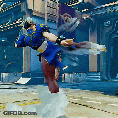 Chun Li In A Video Game Kicks A Sword GIF