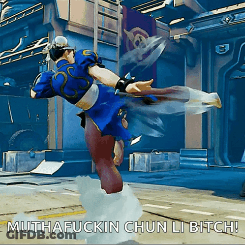 Chun Li Kicking With Muthafuckin Chun Li Bitch Caption GIF