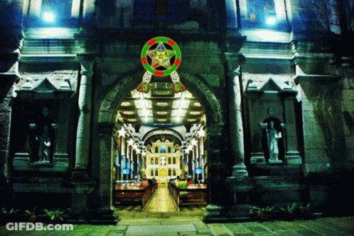 Church Lit Up At Night With Star GIF