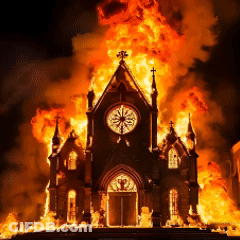 Church On Fire With Flames From Windows GIF